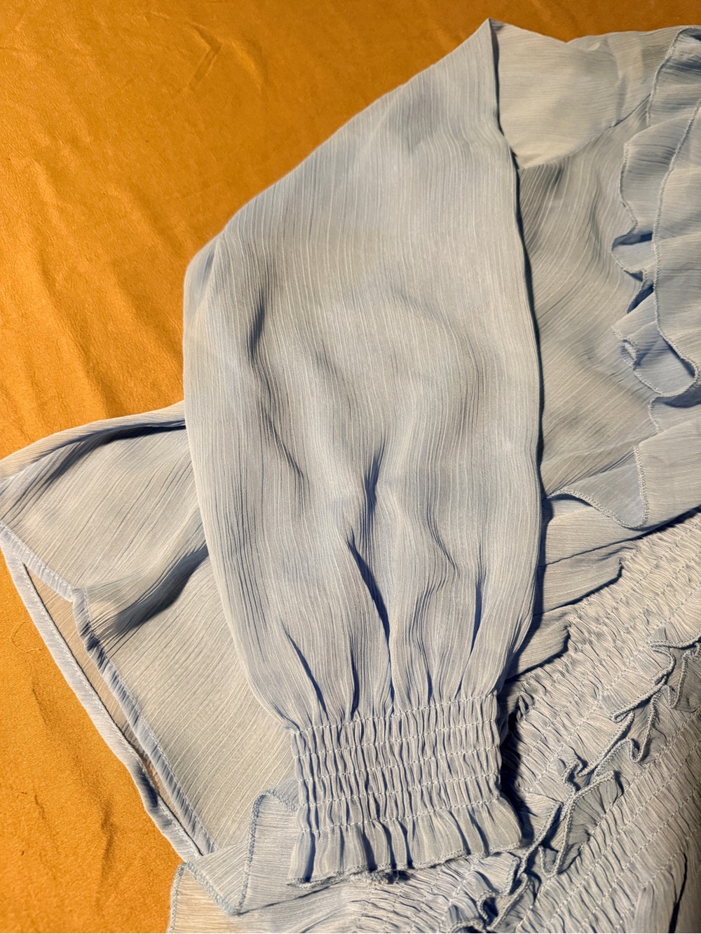 Zara Light Blue Ruffle Front Blouse - Picture 3 of 4
